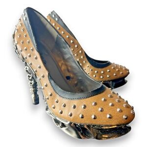 Hades Steampunk Studded Platform Heels Women's Brown Spike Metal Heel Goth Sz 10